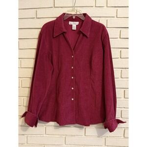 Susan Graver Stretch Cotton Sparkle Corduroy Shirt/Jacket Red Heavy Size XL